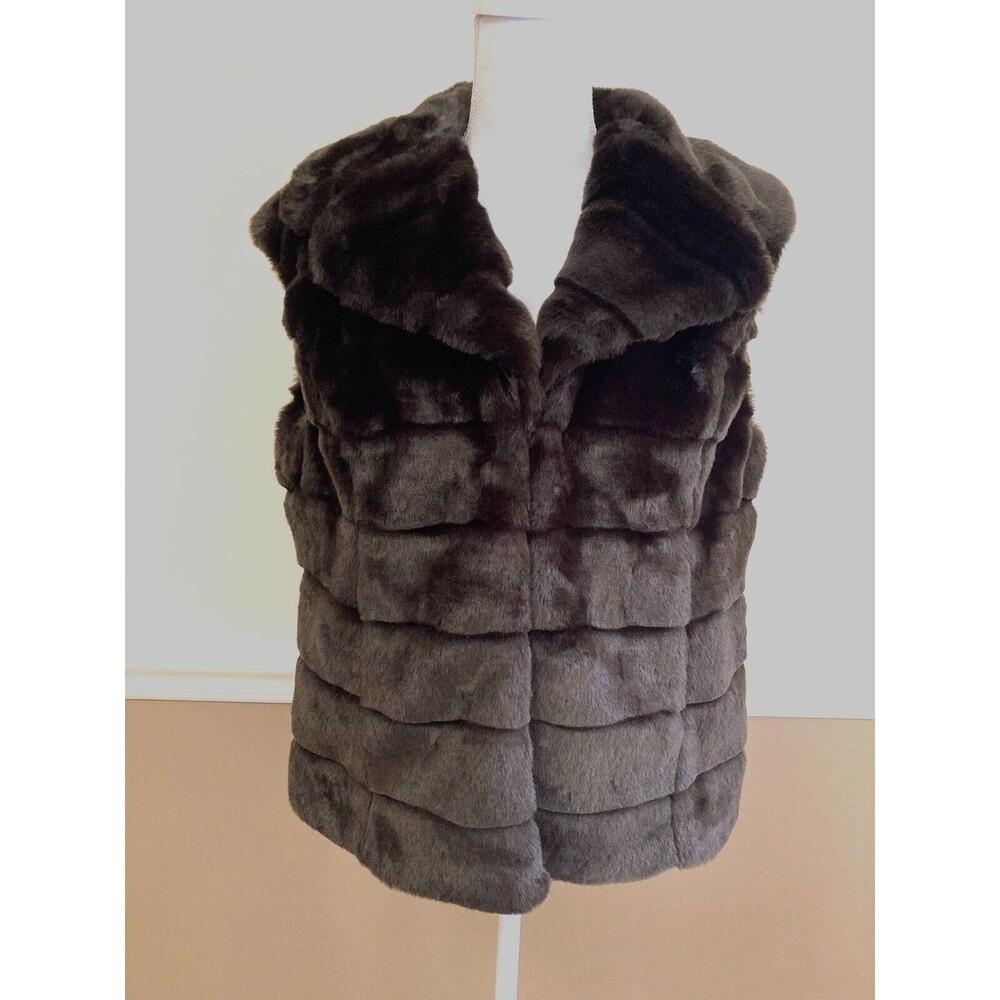 Investments Faux Fur Vest LARGE Brown Pockets Lined